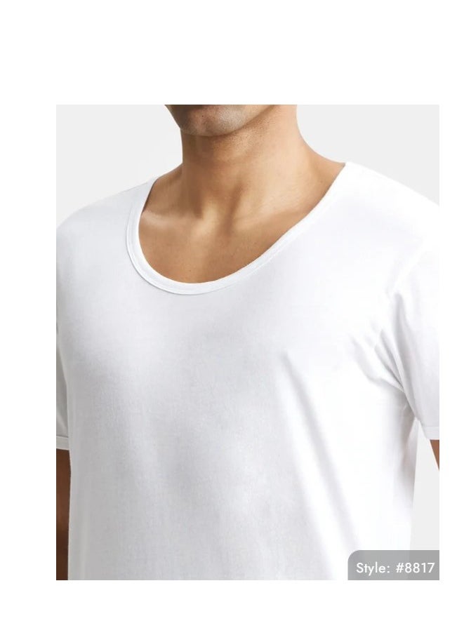JOCKEY - Super Combed Cotton Round neck Half sleeved Vest - White (Pack of 2) - Image 1