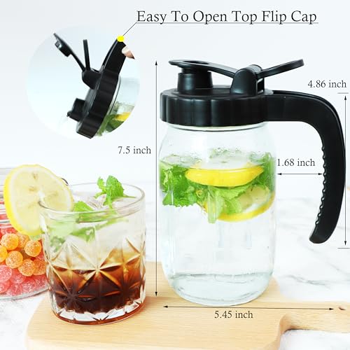 GMEPOCH Mason Jars Pitcher 1 Quart Glass Breastmilk Pitcher With Pour Lid For Fridge 32 Oz Wide Mouth Water Jugs With Top Flip Cap & Pour Spout For Cold Brew Coffee,Sun Tea,Juice Airtight Storage & Leakproof - Image 2