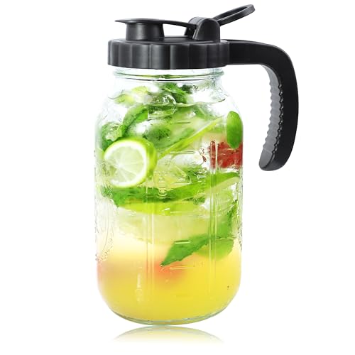GMEPOCH Mason Jars Pitcher 1 Quart Glass Breastmilk Pitcher With Pour Lid For Fridge 32 Oz Wide Mouth Water Jugs With Top Flip Cap & Pour Spout For Cold Brew Coffee,Sun Tea,Juice Airtight Storage & Leakproof - Image 1