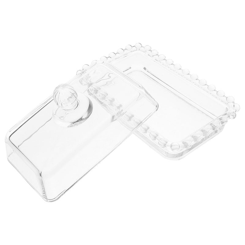 Glass Butter Dish with Lid and Pearl Edge Butter Keeper Container for Kitchen Countertop - Image 2
