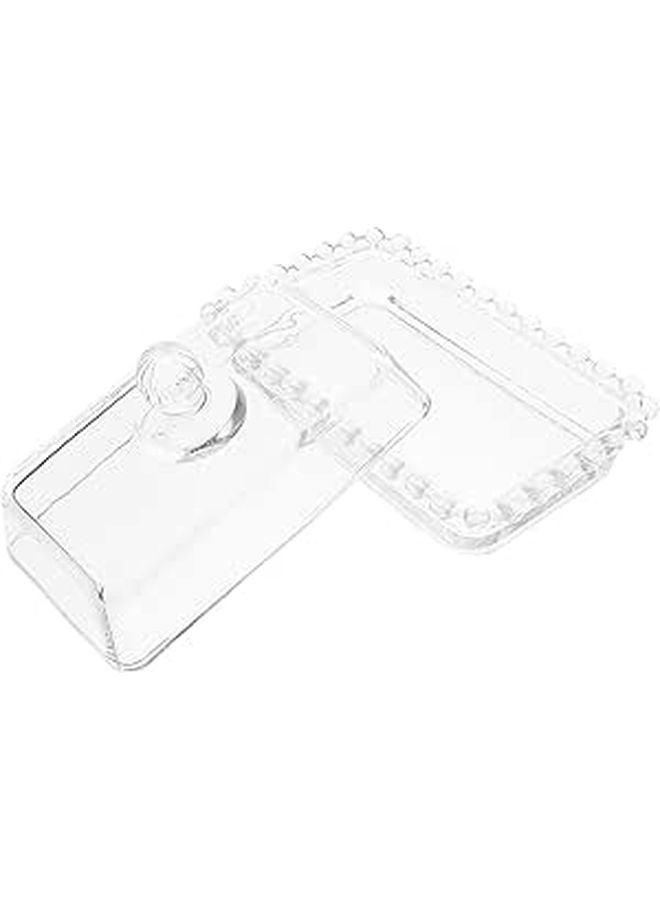 Glass Butter Dish with Lid and Pearl Edge Butter Keeper Container for Kitchen Countertop - Image 1