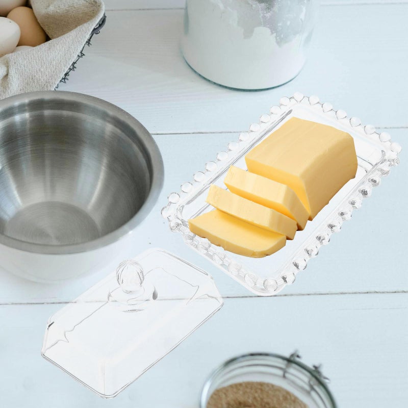 Glass Butter Dish with Lid and Pearl Edge Butter Keeper Container for Kitchen Countertop - Image 5