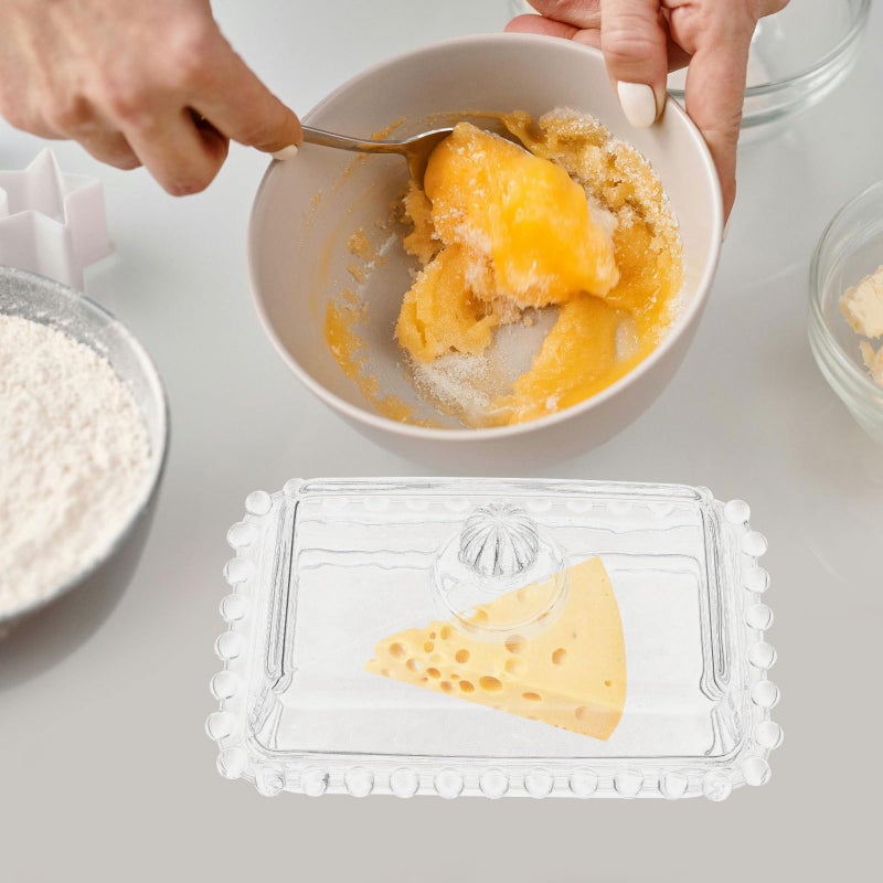 Glass Butter Dish with Lid and Pearl Edge Butter Keeper Container for Kitchen Countertop - Image 4