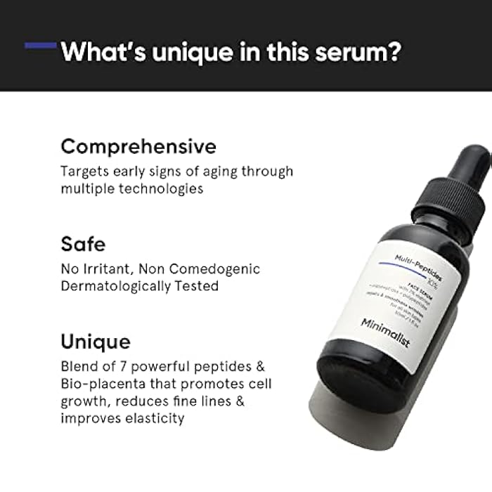 Minimalist Multi Peptide Night Face Serum for Anti Aging with Collagen Boosting | Reduces Wrinkles | Hydrating Serum With 7% Matrixyl 3000 & 3% Bio-Placenta | For Women & Men | 1 Fl Oz / 30 ml - Image 2