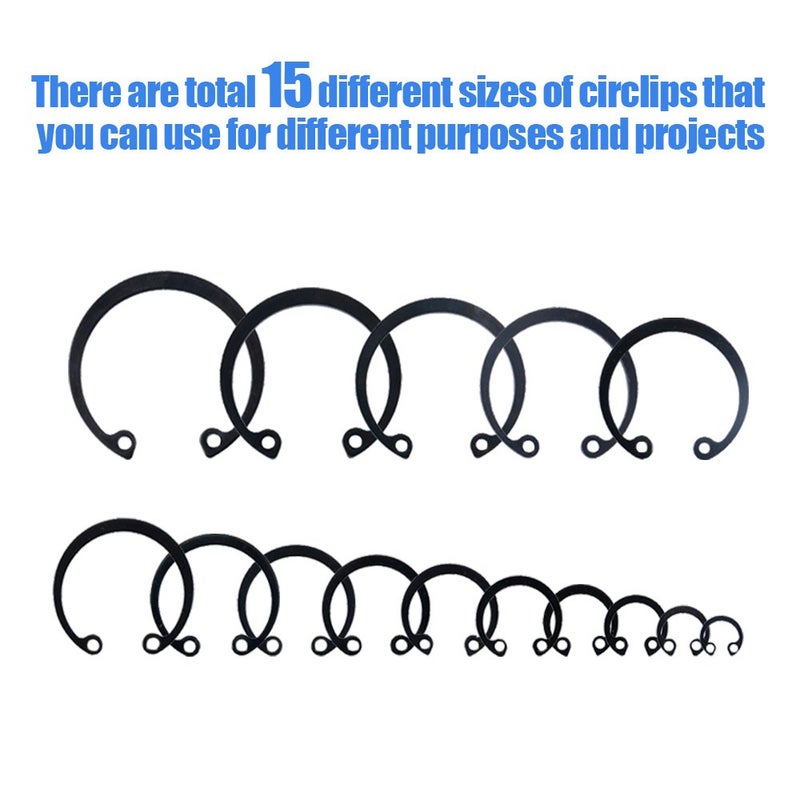 Glarks 300Pcs 15 Size Metric Internal Circlips Snap Retaining Ring Assortment Kit, Black Alloy Steel - Image 4