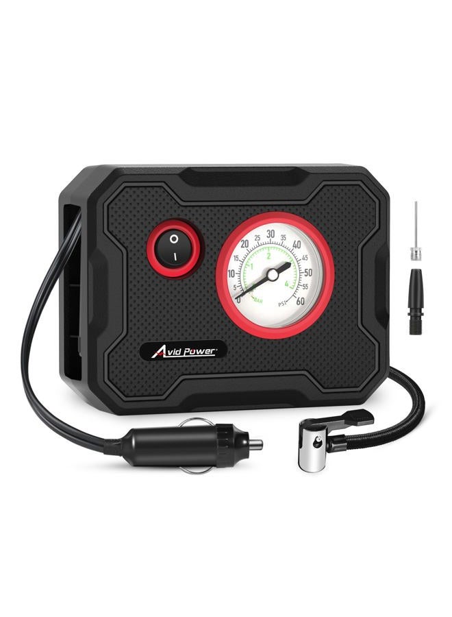 AVID POWER 12V Tire Inflator Portable Air Compressor, Portable Car Air Pump w/Display Gauge and LED Light, Air Pump for Car Tires, Bike, Motorcycle, Compact, Lightweight (Red) - Image 1