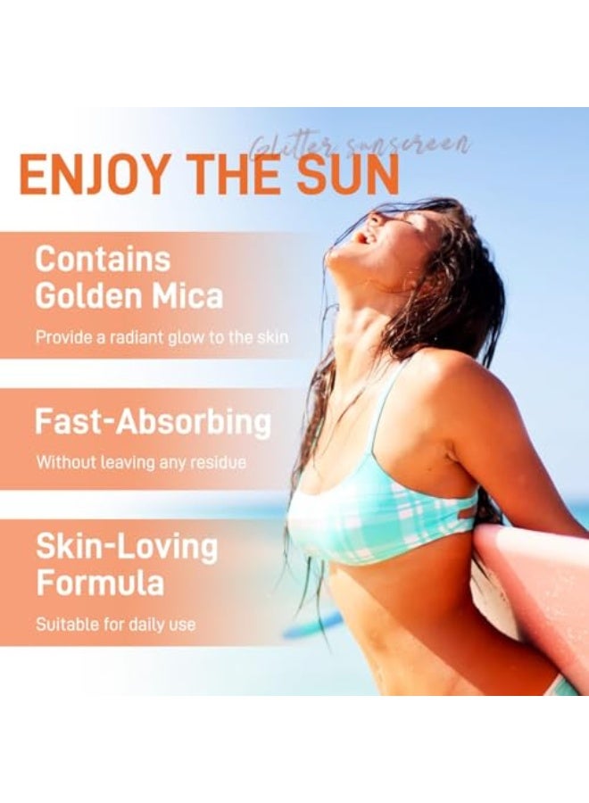 زيت تألق الجسم الواقي من الشمس، مع واقٍ شمسي SPF 30، 40، 50، واقي شمسي لتألق الجسم، يحتوي على ميكا ذهبية وردي وزيت جوز الهند، مرطب واسع الطيف مقاوم للماء، يمنح تألقًا خفيفًا مناسبًا للشاطئ والاستخدام اليومي (SPF30+) - Image 3