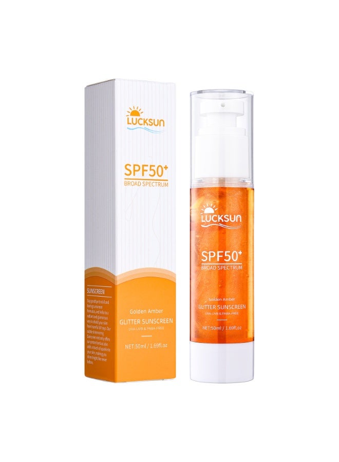 زيت تألق الجسم الواقي من الشمس، مع واقٍ شمسي SPF 30، 40، 50، واقي شمسي لتألق الجسم، يحتوي على ميكا ذهبية وردي وزيت جوز الهند، مرطب واسع الطيف مقاوم للماء، يمنح تألقًا خفيفًا مناسبًا للشاطئ والاستخدام اليومي (SPF30+) - Image 1
