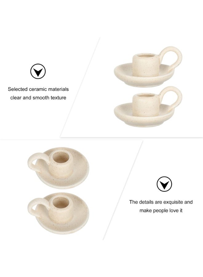 SYOSI Ceramic Candle Holders Decorative Candle Holders Candlelight Dinner Decor Candle Stability Bases Handle Candle Holders Candle Display Pieces Housewarming Gifts for Table Centerpiece Wedding - Image 5