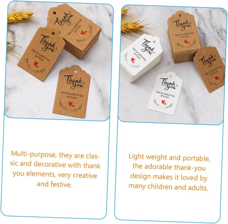 200pcs Kraft Paper Thank You Tags for Wedding Party Favors Decorative Label Tags with White and Natural Brown Paper for Birthday and Bridal Shower - Image 3