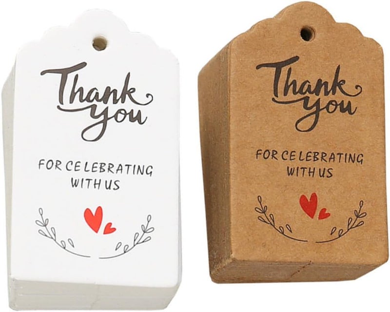 200pcs Kraft Paper Thank You Tags for Wedding Party Favors Decorative Label Tags with White and Natural Brown Paper for Birthday and Bridal Shower - Image 1