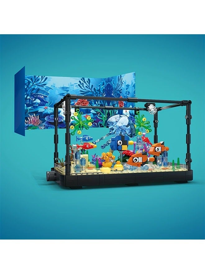 Fish Tank Building Block Set with Light, Aquarium, Marine Jellyfish, Toy for Home Decor - Image 3