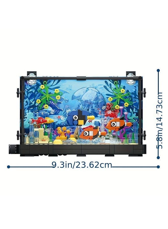 Fish Tank Building Block Set with Light, Aquarium, Marine Jellyfish, Toy for Home Decor - Image 2