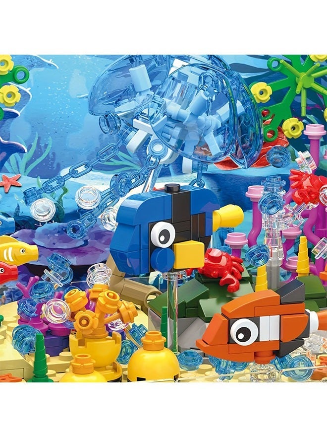 Fish Tank Building Block Set with Light, Aquarium, Marine Jellyfish, Toy for Home Decor - Image 4