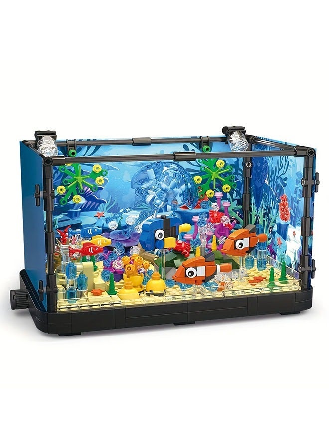 Fish Tank Building Block Set with Light, Aquarium, Marine Jellyfish, Toy for Home Decor - Image 1
