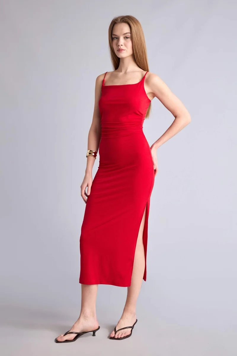 ديفاكتو Bodycon Square Collar Maxi Dress