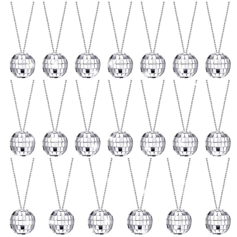 Sureio 20 Pcs Mirror Disco Ball Necklaces Silver Hanging Balls Ornaments 70s Mini Disco Party Ball 70s Jewelry Favor Decoration Accessories for Dance Supplies079 Inch - Image 2