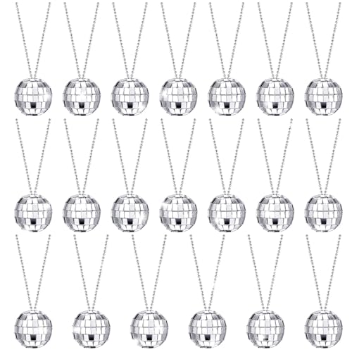 Sureio 20 Pcs Mirror Disco Ball Necklaces Silver Hanging Balls Ornaments 70s Mini Disco Party Ball 70s Jewelry Favor Decoration Accessories for Dance Supplies079 Inch - Image 1