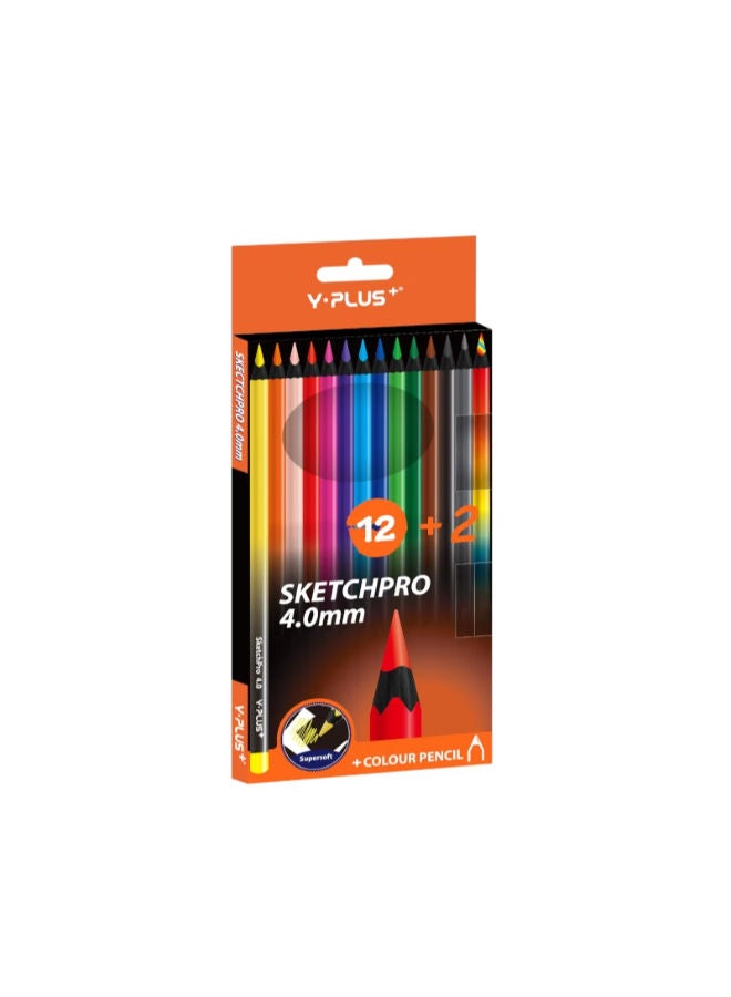 Y-Plus Wooden Color Box, 12 Long-Point Colors + 2 Gift Pens