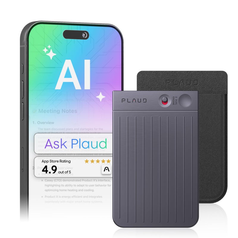 Plaud Note AI Voice Recorder, Voice Recorder w/Case, App Control, Transcribe & Summarize with AI Technology, Support 112 Languages, 64GB Memory, Audio Recorder for Lectures, Meetings, Calls, Black - Image 1