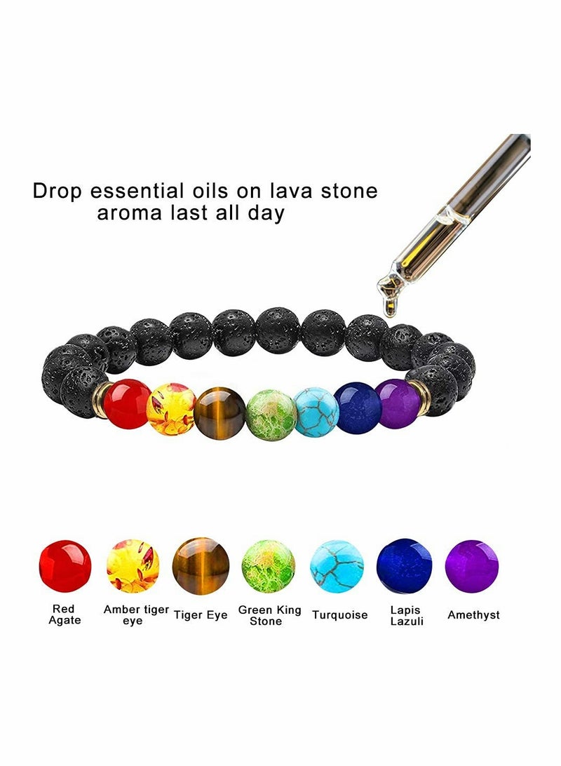 Set of 3 Chakra Bracelets for Women with Lava Rock and 7 Healing Crystals 8mm Beaded Yoga Essential Oil Diffuser  - Image 2