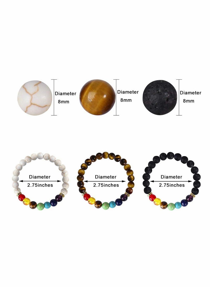 Set of 3 Chakra Bracelets for Women with Lava Rock and 7 Healing Crystals 8mm Beaded Yoga Essential Oil Diffuser  - Image 3