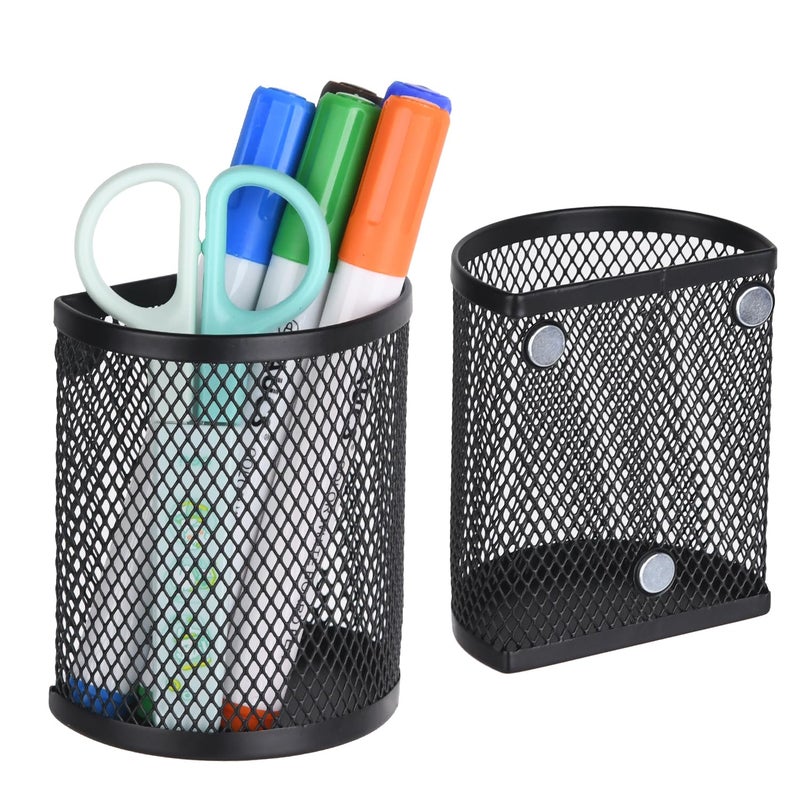 LUCYCAZ Magnetic Pencil Holder - Locker Accessories, 2 Pack Magnetic Pen Holder for Refrigerator for Home School and Office, Black - Image 1