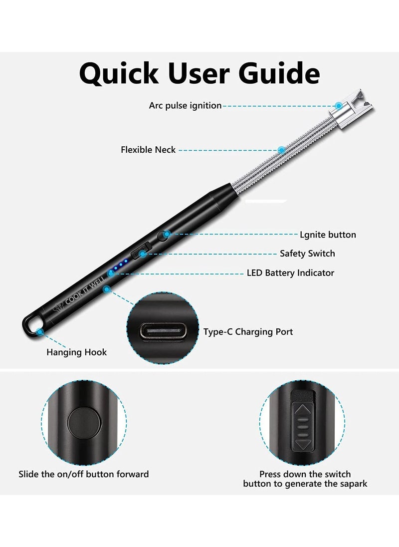 Cook it Well - Candle BBQ Lighter With Hook Can Be Easily Hanged Anywhere Type C Black USB Rechargeable - Image 1