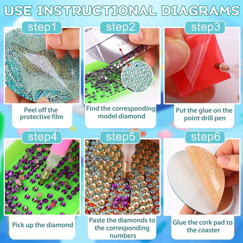 AzsVbvs 8 Pieces Diamond Painting Coasters Kit with Holder, Diamond Art Coasters, DIY Diamond Art Crafts Projects, Diamond Dot Kits for Adults and Beginners (Sunflowers) - Image 5