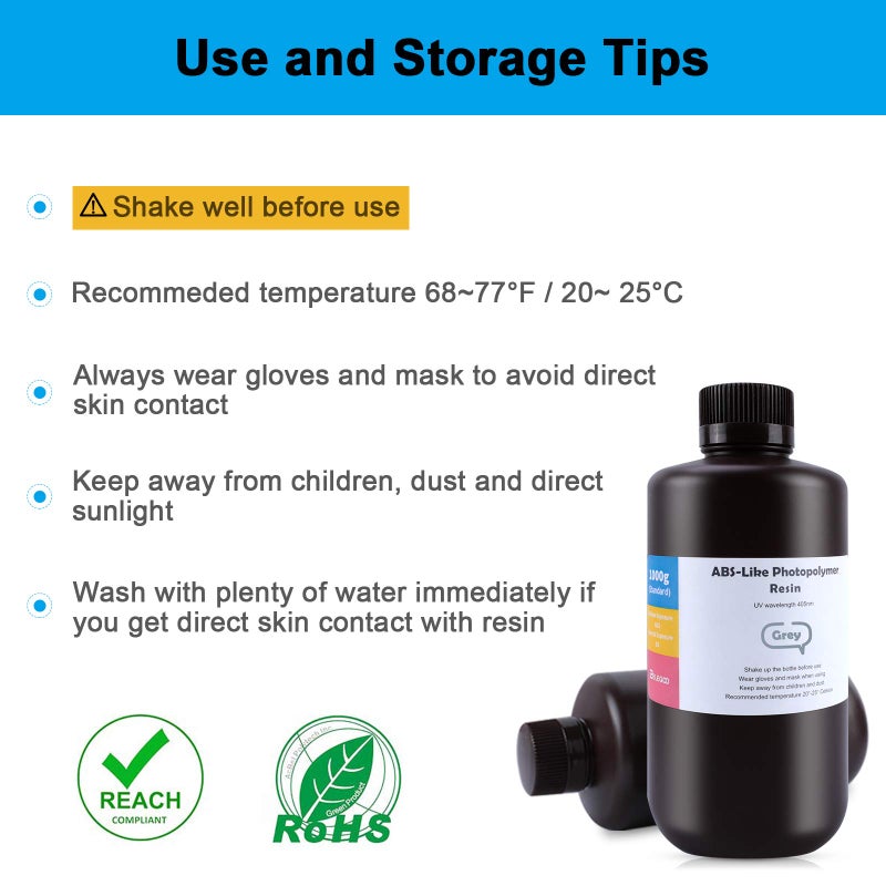 ELEGOO ABS-Like 3D Printer Resin, 405nm UV-Curing LCD Resin High Precision Fast Curing Non-Brittle Standard Photopolymer Resin for LCD Printing Grey 1000G - Image 3