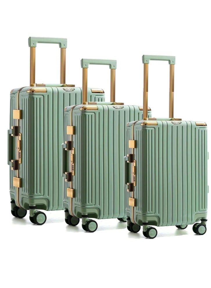 PK 3 PCS TROLLEY LUGGAGE ALUMINUM FRAME POLY CARBON MATERIAL, LUGGAGE SUITCASE SET AND CABIN LUGGAGE BAG SET GREEN COLOUR