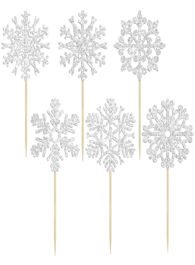Ephlyn 24Pcs Snowflake Cupcake Toppers Silver Glitter Winter Snowflake Cupcake Picks Frozen Cake Toppers for Baby Shower Kids Birthday Christmas Party Cake Decorations Supplies - Image 4