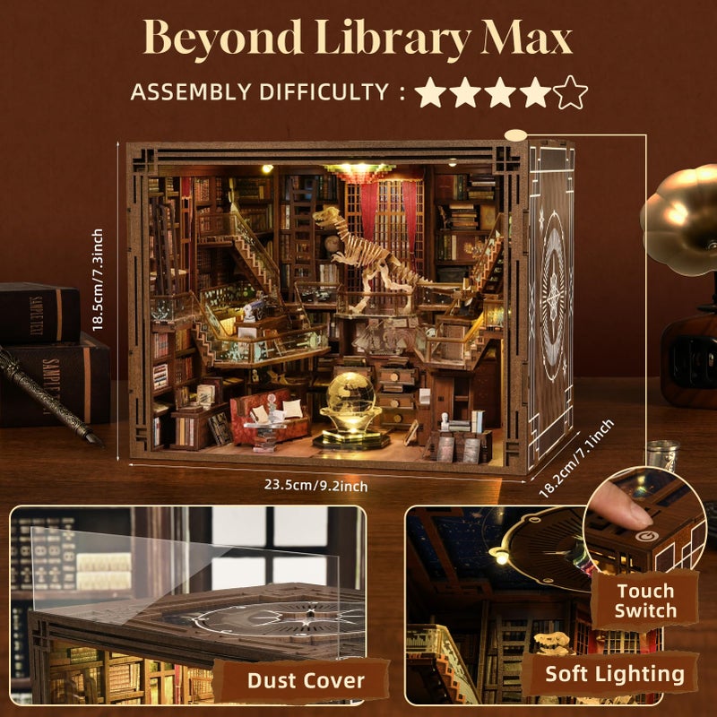 CCCDF DIY Book Nook Kit, Miniature Dollhouse Booknook Kit, 3D Wooden Puzzle Bookend Bookshelf Insert Decor with LED Light for Teens and Adults (Beyond Library Max) - Image 3