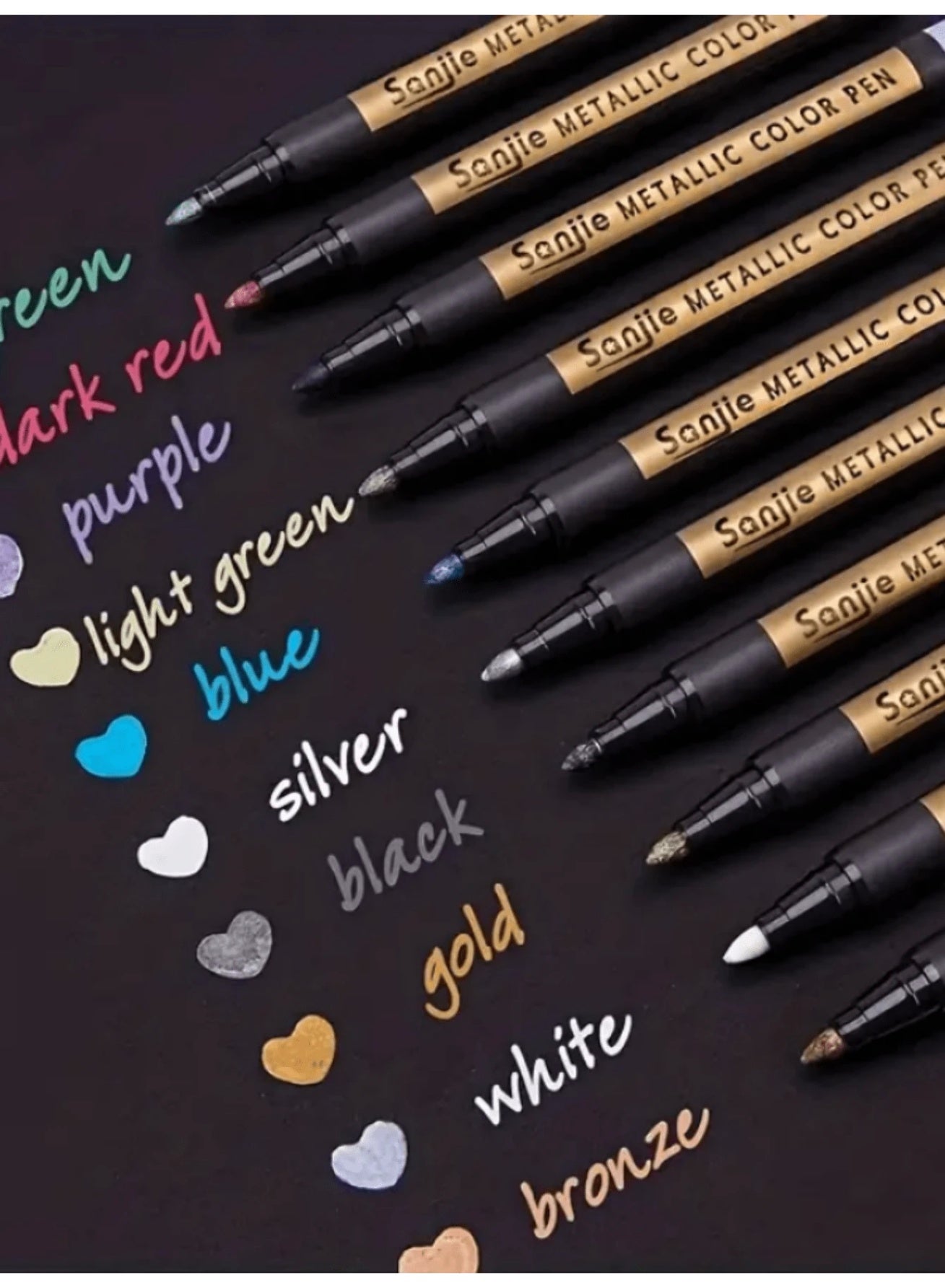 10pcs Metallic Color Marker Pen Set – Mixed Colors, Medium Tip, Water-Based & Non-Toxic | Perfect for Rock Painting, Card Making, Scrapbooking, DIY Albums, Glass, Ceramics, Wood, Metal & Plastic Surfaces | Ideal for School, Crafts, and Gifts