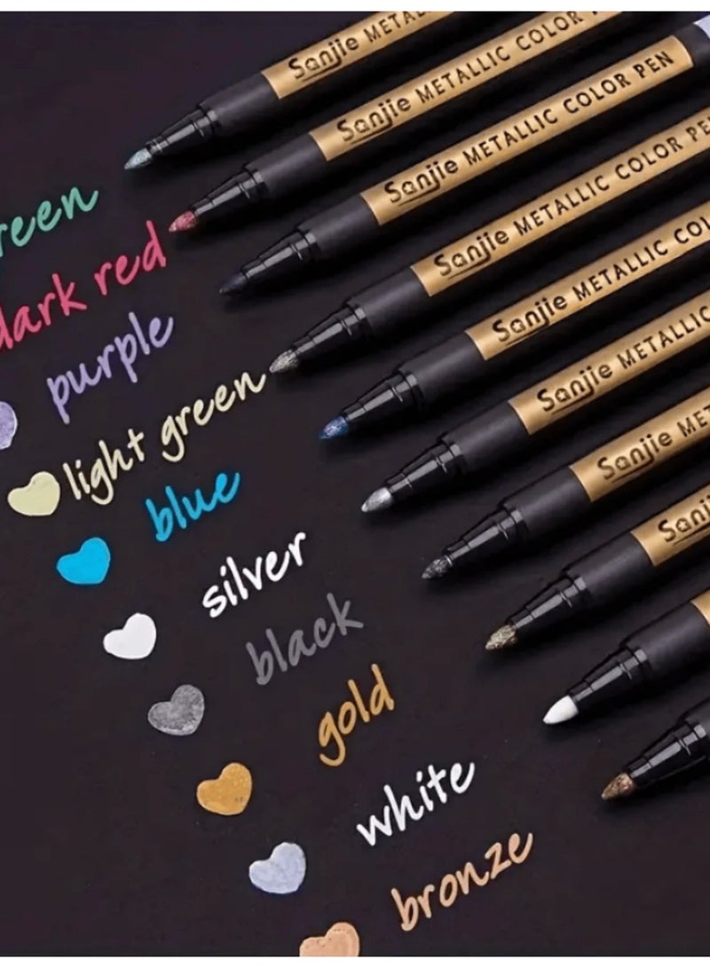 SanJie 10pcs Metallic Color Marker Pen Set – Mixed Colors, Medium Tip, Water-Based & Non-Toxic | Perfect for Rock Painting, Card Making, Scrapbooking, DIY Albums, Glass, Ceramics, Wood, Metal & Plastic Surfaces | Ideal for School, Crafts, and Gifts - Image 1