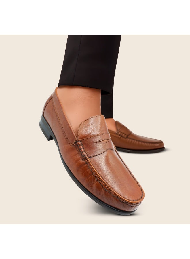 Mont Hawk Ara Mocc Men’s Genuine Leather Loafers – Argentinean Cowhide Slip-On Casual & Semi Formal Shoes for Men, Comfortable Breathable Moccasin Driving Loafers with Rubber Sole (Tan) - Image 2