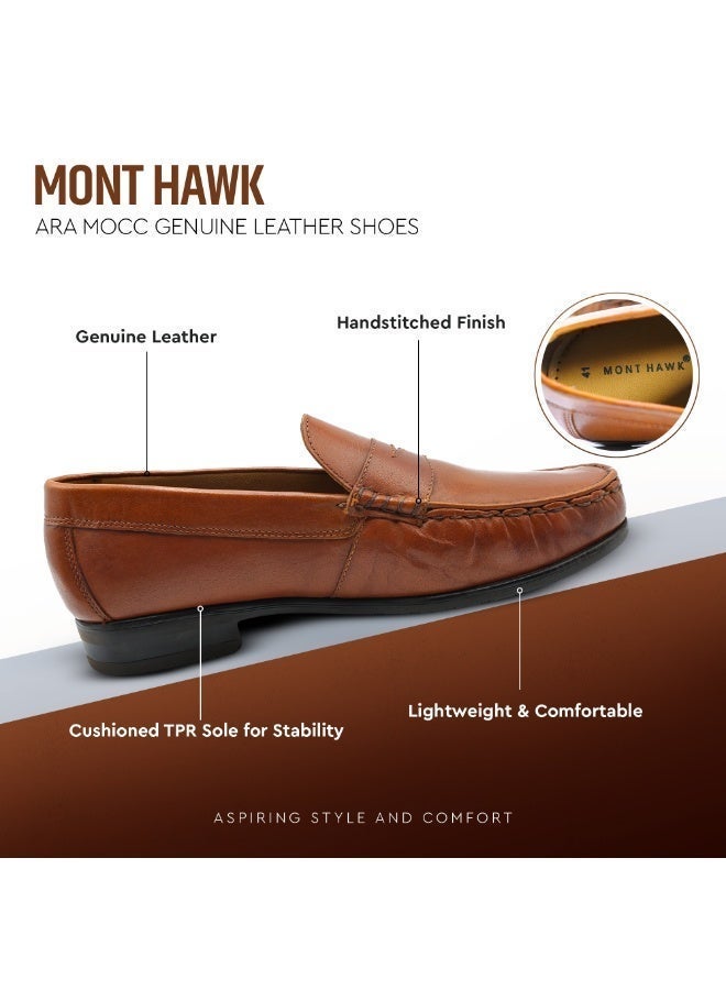 Mont Hawk Ara Mocc Men’s Genuine Leather Loafers – Argentinean Cowhide Slip-On Casual & Semi Formal Shoes for Men, Comfortable Breathable Moccasin Driving Loafers with Rubber Sole (Tan) - Image 4