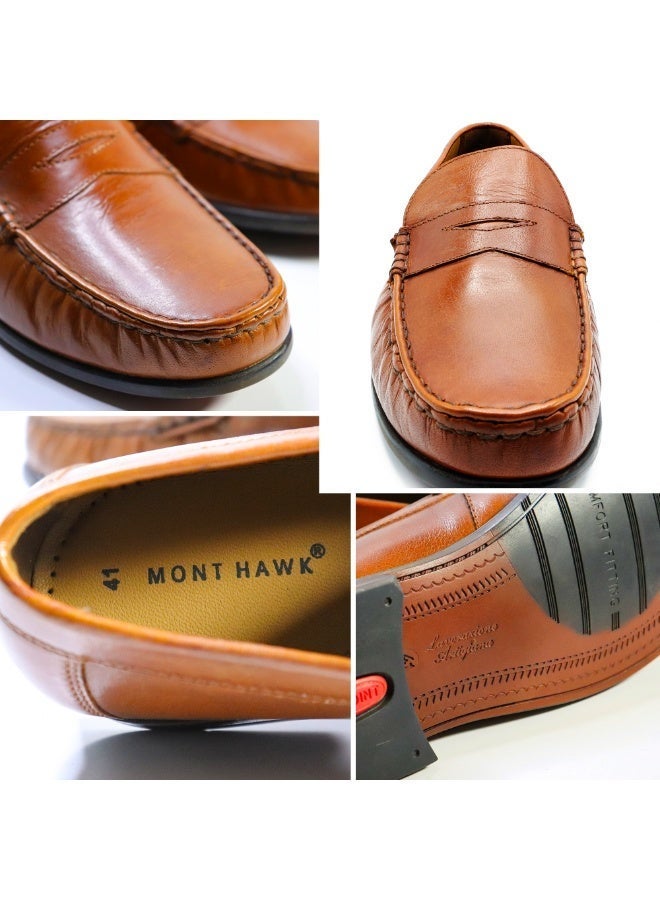 Mont Hawk Ara Mocc Men’s Genuine Leather Loafers – Argentinean Cowhide Slip-On Casual & Semi Formal Shoes for Men, Comfortable Breathable Moccasin Driving Loafers with Rubber Sole (Tan) - Image 3