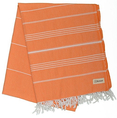 Bersuse Towels Anatolia XL Beach Blanket Throw Blanket Turkish Towel 100% Cotton Extra-Large Quick-Dry Lightweight Premium Peshtemal Towel - 61x82 Inches, Orange - Image 4