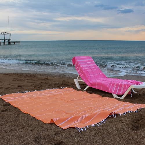 Bersuse Towels Anatolia XL Beach Blanket Throw Blanket Turkish Towel 100% Cotton Extra-Large Quick-Dry Lightweight Premium Peshtemal Towel - 61x82 Inches, Orange - Image 5