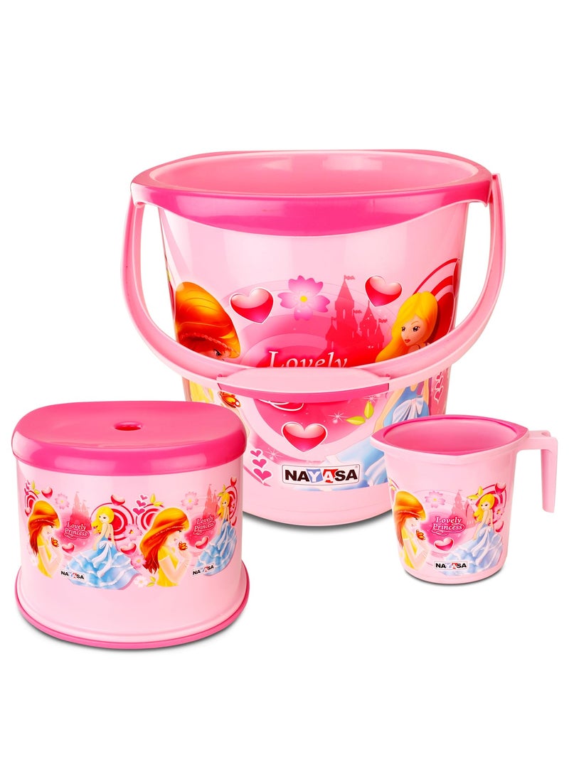 NAYASA Nayasa Kids Bathroom Set DLX- 3 Pcs Set (Bucket, Mug, Stool) Plastic Bathroom Set, Ideal for Home & Kitchen, Pink  - Image 1