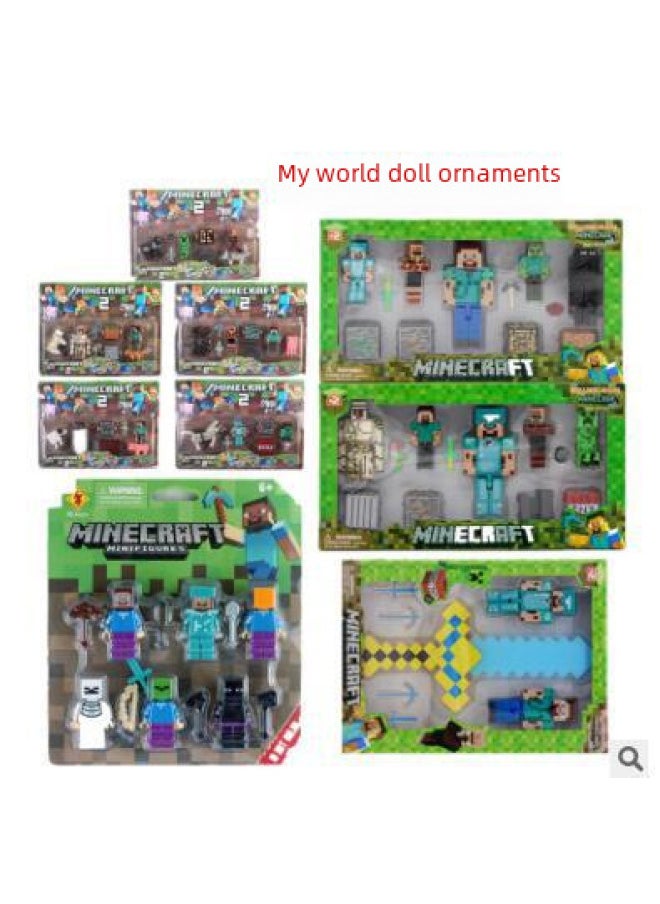 Plastic Minecraft Figurines Steve Creeper Collectible Toys Cartoon Character Models Unisex Suitable For Children Over 7 Years-Color:Luminous Steve (3 Models)
