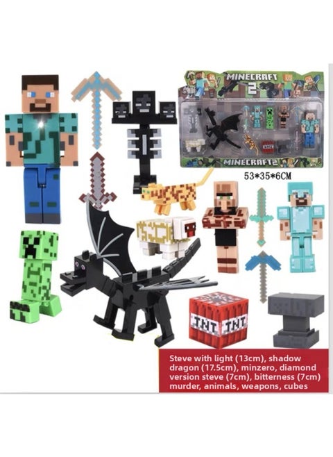 Plastic Minecraft Figurines Steve Creeper Collectible Toys Cartoon Character Models Unisex Suitable For Children Over 7 Years-Color:Luminous Steve (3 Models)