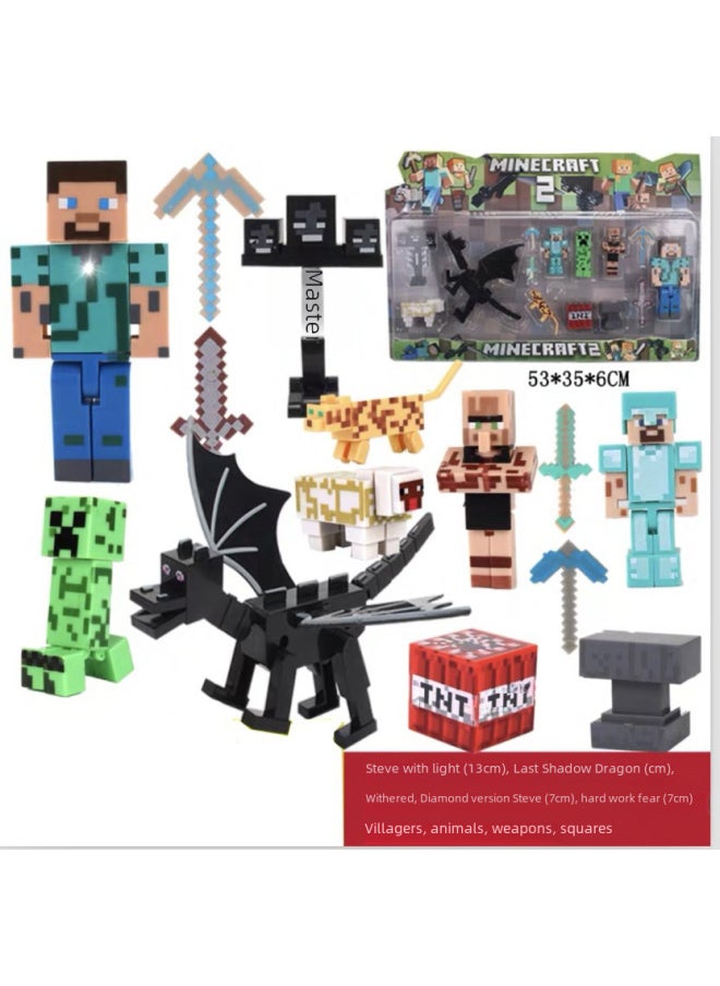 Plastic Minecraft Figurines Steve Creeper Collectible Toys Cartoon Character Models Unisex Suitable For Children Over 7 Years-Color:Luminous Steve (3 Models)