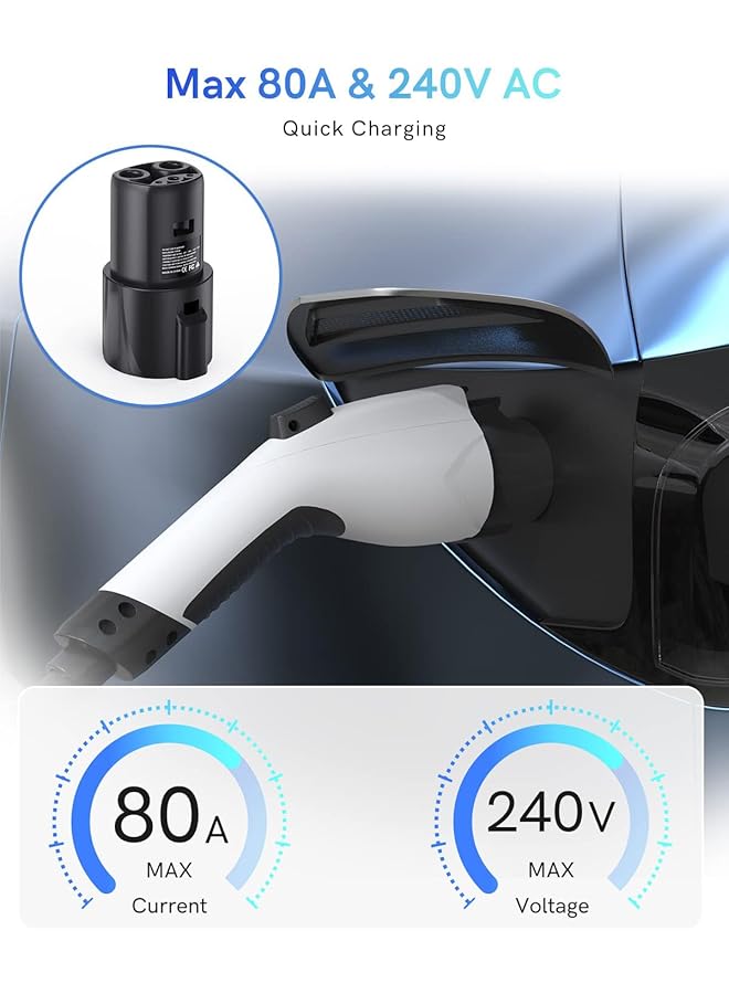 Excefore J1772 To Tesla Charger Adapter 80 Amp/240Vac, Safety Certified, Compatible With Tesla Model 3 Ysx, Portable Outdoor Sae J1772 Ev Adapter For Tesla - Image 2