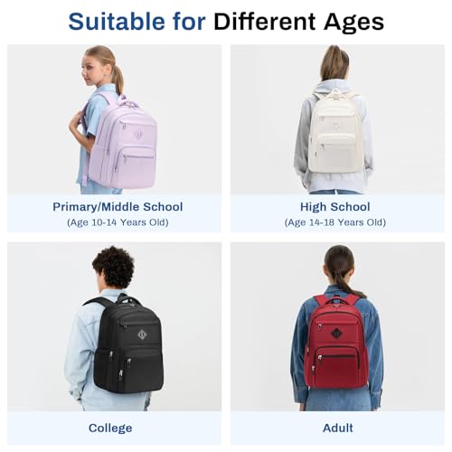 Sisipoet School Backpack for Girls, Lightweight Kids Bookbag Classic College Backpack for Teen Women with Luggage Strap, Age 8-18 Years Old, Purple - Image 3