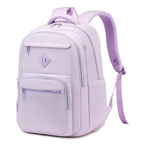Sisipoet School Backpack for Girls, Lightweight Kids Bookbag Classic College Backpack for Teen Women with Luggage Strap, Age 8-18 Years Old, Purple - Image 1
