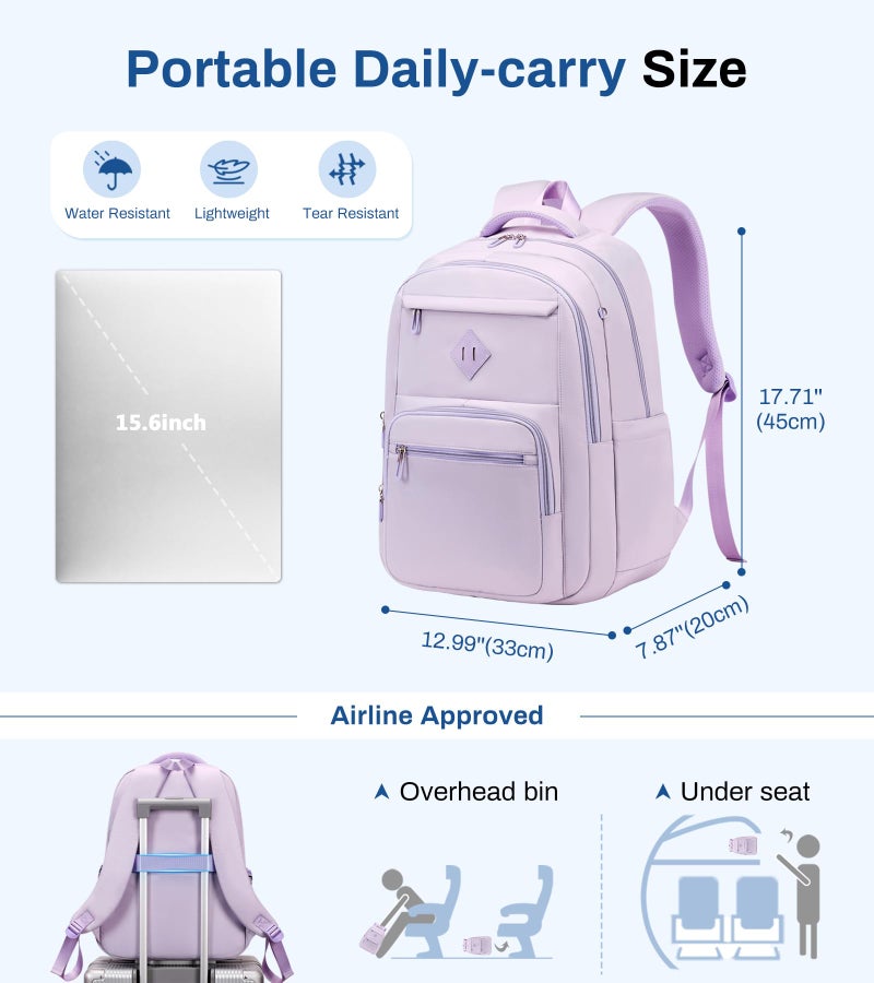 Sisipoet School Backpack for Girls, Lightweight Kids Bookbag Classic College Backpack for Teen Women with Luggage Strap, Age 8-18 Years Old, Purple - Image 2