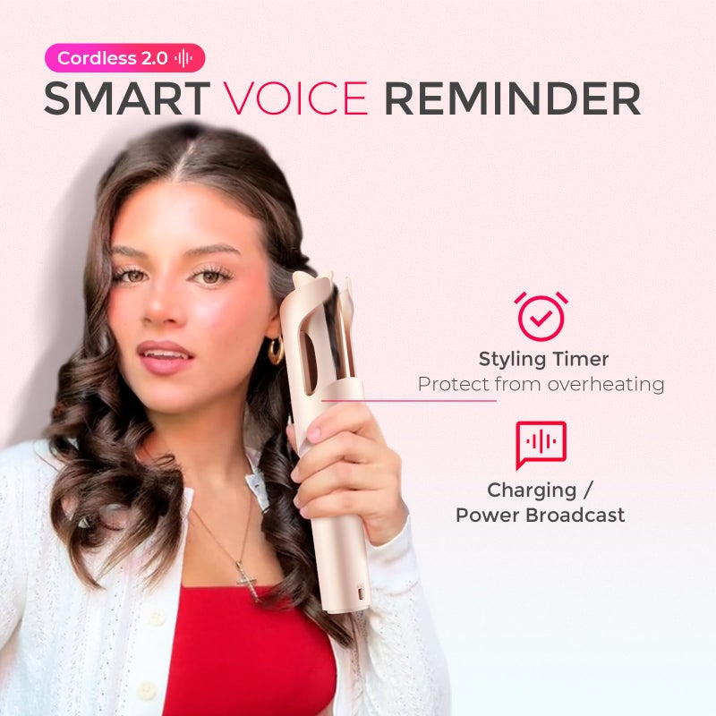 TYMO TYMO Cordless Automatic Curling Iron - TYMO CurlGo 1 Inch Beach Waves Rotating Curling Wand  Dual Voltage & Rechargeable Portable Hair Curler for Travel  Safe & Tangle-Free  Gold Blush  - Image 3