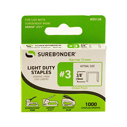 Surebonder 55138 Light Duty 3/8-Inch Leg Length, .441-Inch Crown Staples, Arrow JT21 Type, 1000 Count - Image 1